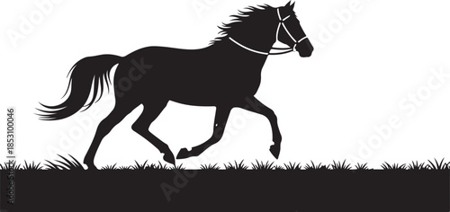 Black Running Horse Silhouette Vector Illustration – Elegant Wild Stallion Logo Design.