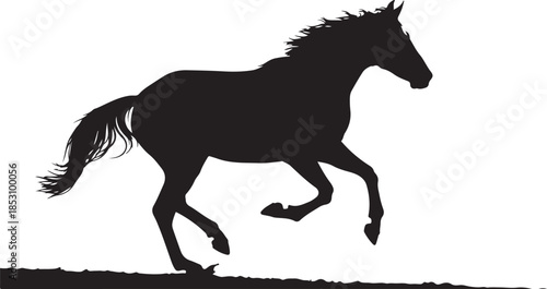 Running Horse Silhouette Vector Illustration – Black Stallion Animal Logo Isolated on White Background.