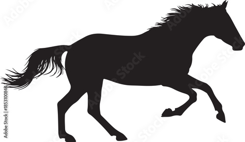 Running Horse Silhouette Illustration – Powerful Wild Stallion Black Vector, Equestrian Animal Logo, Racing Horse Clipart.