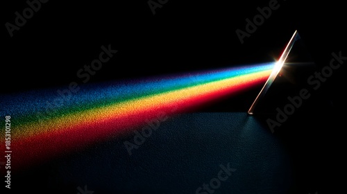Light Spectrum Through Prism Creating Rainbow Colors on Black Background.