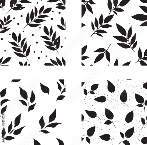 Seamless pattern of abstract leaves and flower vector seamless backgrounds