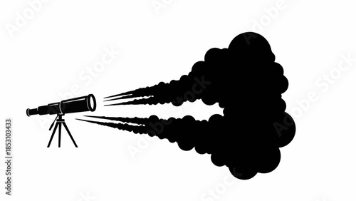 Telescope emitting dark smoke, symbolizing mystery and unknown discoveries
