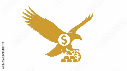 Golden eagle with dollar sign and gold bars symbolizes financial success and wealth.