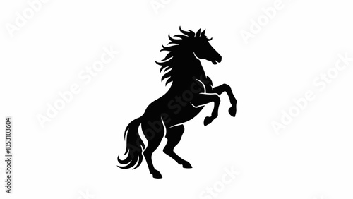 Powerful black silhouette of a rearing horse on a white background, symbolizing strength and freedom.
