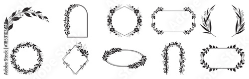 Decorative floral frames and wreath borders with botanical elements vector set