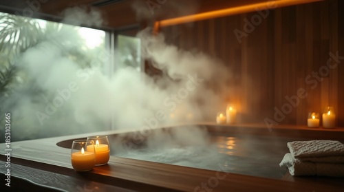 Relaxation wellness spa scenes (candles, steam, calm tones)
