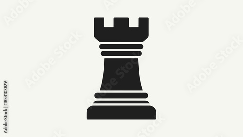 Rook chess piece in black silhouette on white background, Generative AI.