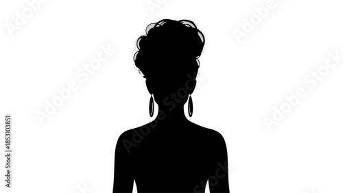 Elegant silhouette of a woman with a stylish updo and large earrings, isolated on a white background.