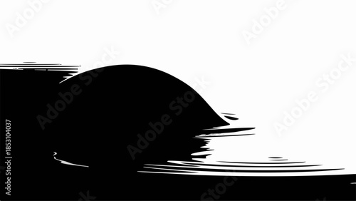 Abstract black ink drop creating ripples on white surface