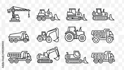 Heavy machinery icons for construction and industry use, Generative AI.