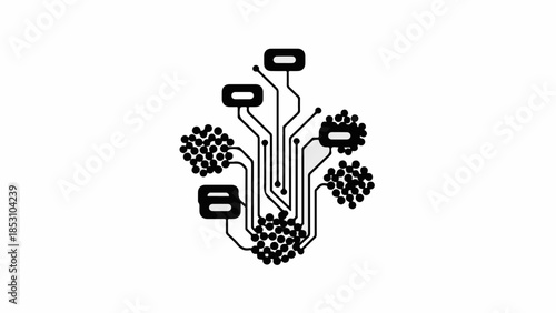 Abstract digital network of interconnected nodes and circuits symbolizing technology and data flow.