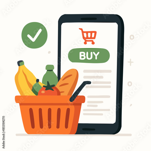 Online Grocery Shopping Mobile App Illustration