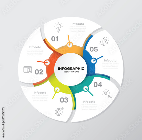 Modern Infographic cycle diagram with 5 options. Vector circular template can be used for reports, business analytics, marketing materials, visualising data.