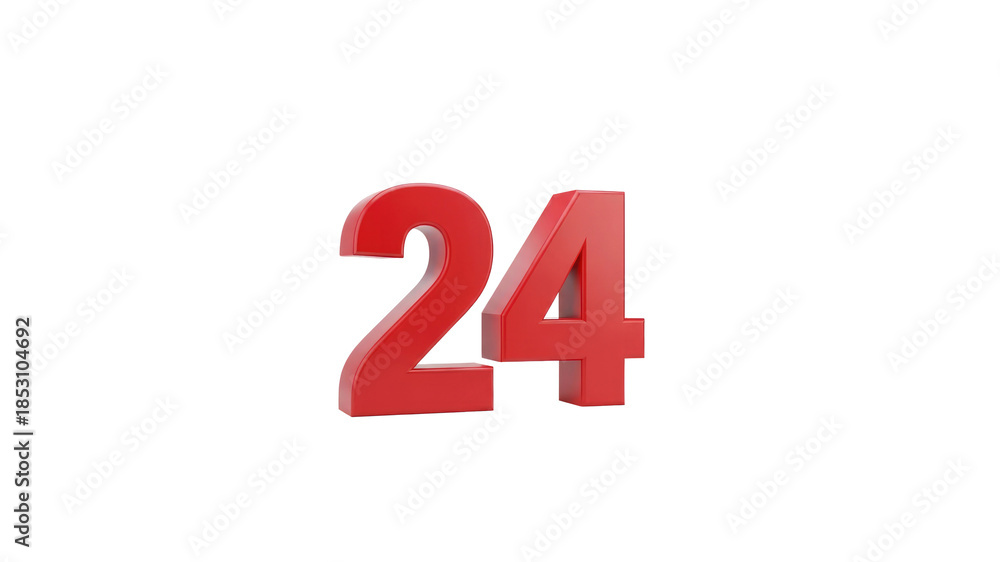 Obraz premium Red number 24 isolated on Transparent Background