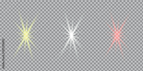 Colorful starburst effects lens flare png isolated on transparent background