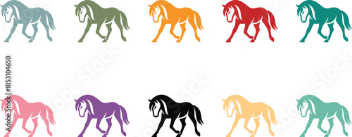 Horse silhouettes in various colors equine set, Colorful horse animal silhouettes collection