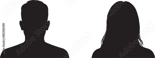 Silhouette portraits of a man and a woman facing forward simple graphic design