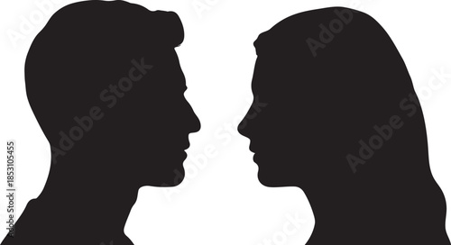 Silhouettes of a man and a woman facing each other in a dark setting