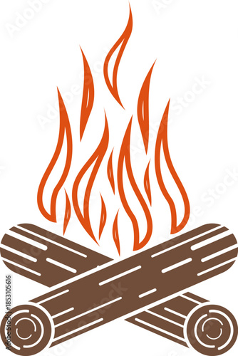 Campfire, bonfire icon, flame, fire, bonfire with coals isolated on white background. Vector designer illustration.