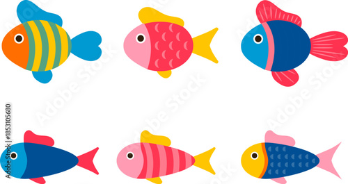 Fish, set of aquarium fish, set of colorful fish isolated on a white background. Vector, designer illustration. Vector.