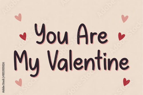 A heartfelt Valentine's Day greeting declares You Are My Valentine, accompanied by whimsical heart motifs, ideal for expressing affection and love. 