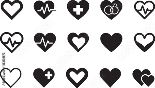 Modern heart logo vector icon set for cardiology, pharmacy, medical centers, love, wedding cards.