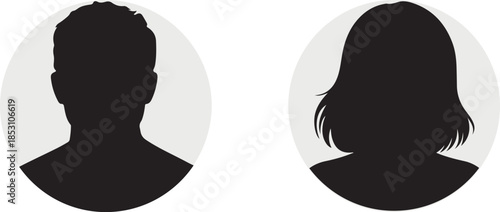 Silhouettes of a man and a woman in oval frames simple graphic design