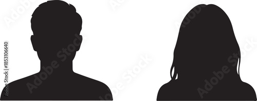 Silhouettes of a man and a woman facing forward simple black shapes