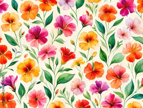 Wallpaper Mural Watercolor Floral Pattern Torontodigital.ca