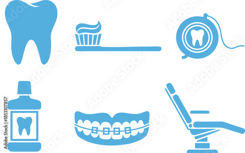 Dental care and professional orthodontic treatment icon set