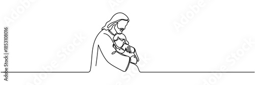 Jesus hugs a man Continuous one line drawing . without background. Editable stroke