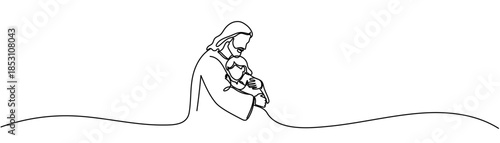 Jesus hugs a man Continuous one line drawing . without background. Editable stroke