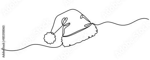 Santa Claus Christmas hat Continuous one line drawing. Christmas or New Year concept, Editable stroke