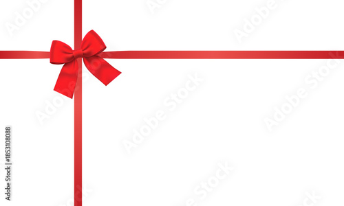 3d realistic vector icon illustration. Red silky ribbon with a bow. Isolated gift present red silk bow design element.