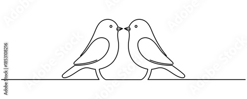 vector design continue line two love birds Editable stroke