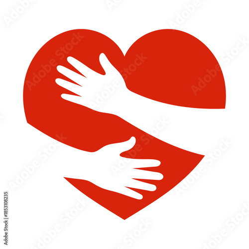 hand embracing red heart with love vector illustrator, embracing love symbol