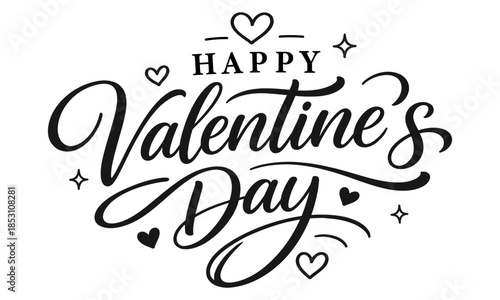 Happy valentines day lettering hand drawn inscription. February holiday calligraphy with heart. Romantic invitation, greeting card decoration. Elegant typo script, Vector illustration.