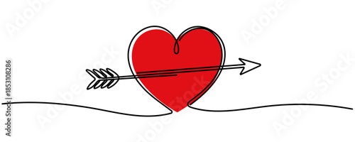 Heart hand drawn. Heart continuous line drawing. Single contour heart for love design. one line art sketch heart. Symbol love. Editable stroke