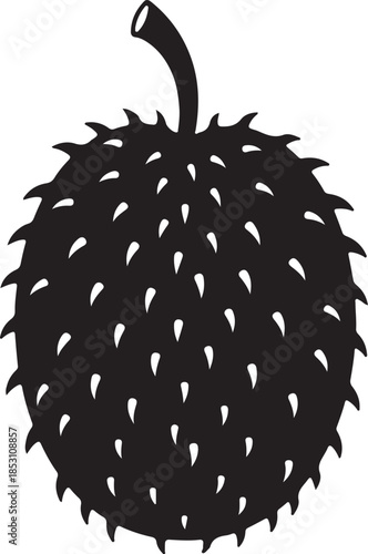 Black Silhouette Soursop Fruit Icon Isolated on White Background