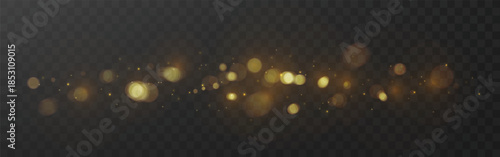 Golden Bokeh Lights - Soft Blurred Glow with Shimmering Particles and Floating Light Orbs for Elegant, Dreamy, and Festive Design Elements on a Transparent Background.