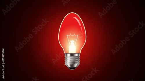 Glowing red light bulb with silver base on dark background, symbolizing ideas and innovation in technology and design