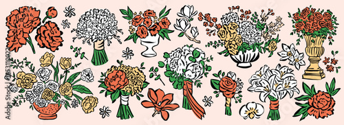 Botanical hand drawn illustration set. Art for greeting cards, wedding invitations, wallpapers, postcards, patterns.