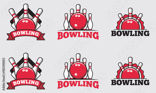 Set of Bowling Sport Emblems and Logos
