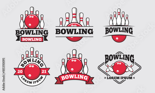 Set of Bowling Sport Emblems and Logos