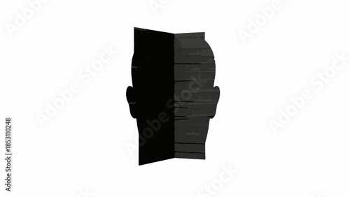 Abstract silhouette of a head divided into light and shadow, representing duality and introspection.