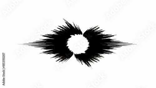 Abstract black ink explosion radiating outwards from a bright white center