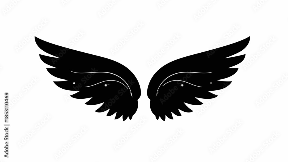 Obraz premium Elegant black angel wings spread against a white background, symbolizing freedom and divinity