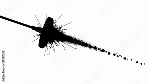 Sparkler ignites, leaving a trail of light and sparks against a stark white background.