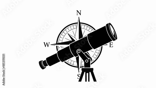 Telescope and compass symbolize exploration and discovery, pointing towards new horizons.