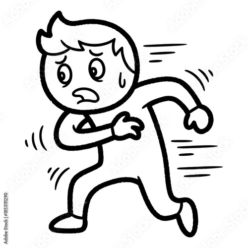 Cartoon Character Running in Fear with Sweat Drops and Motion Lines